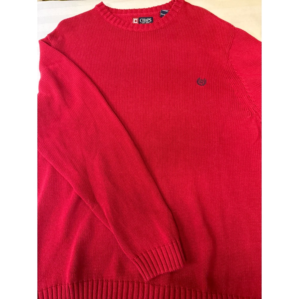 Chaps Mens XL Red Cotton Crewneck Sweater Logo Ivy Preppy Fall Winter Classic